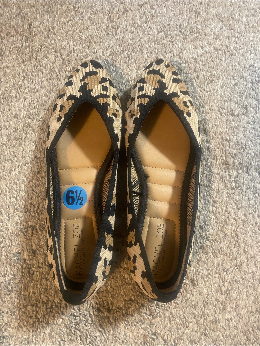 Rachel Zoe Leopard-Pattern Pointed Knit Flats in Tan and Black